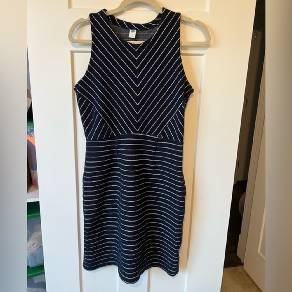 Medium Old Navy Navy Blue with White Stripes Dress